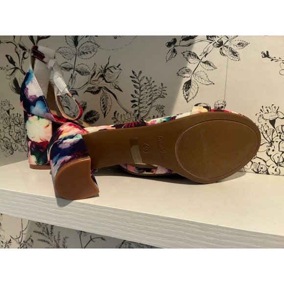 Womens Floral Block Heel Open-Toe Sandals Size 9 - Picture 3 of 4